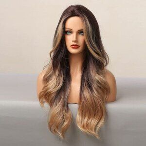 𝅺glosie's Long Wavy Wigs Synthetic Ombre Brown